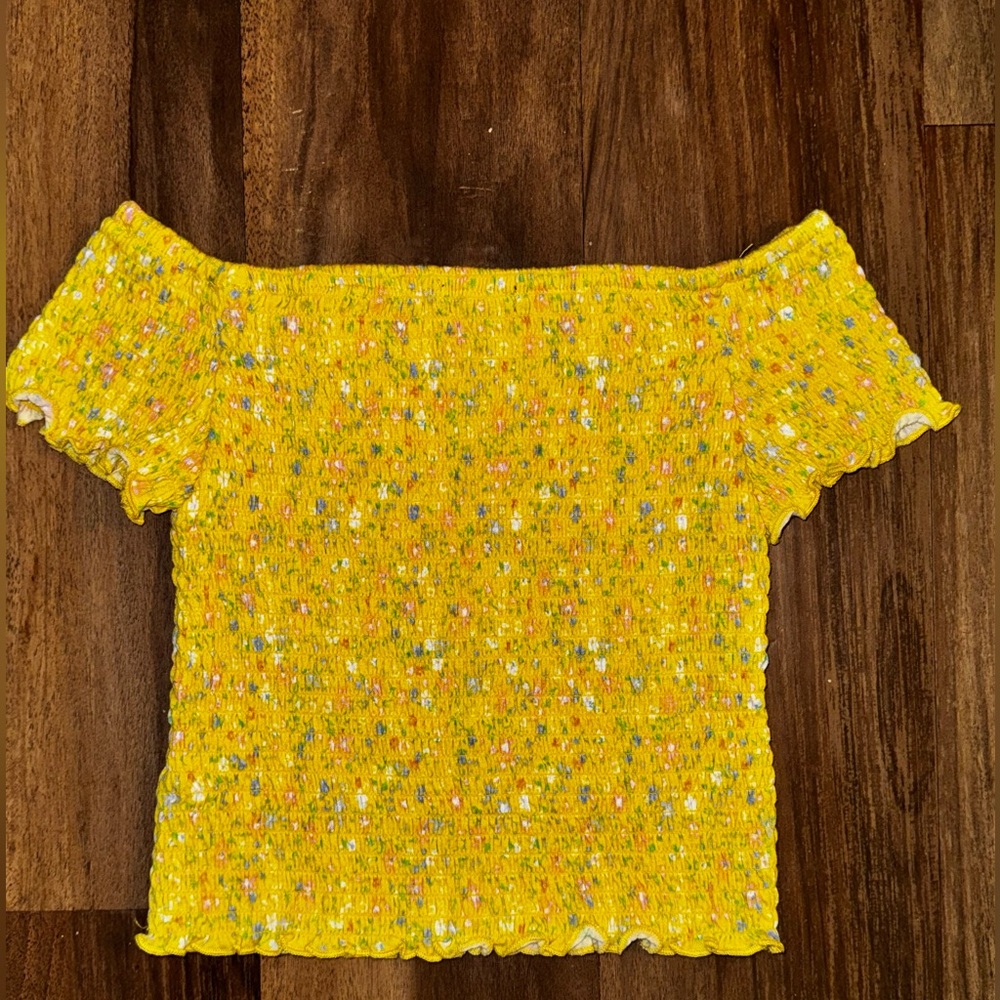 Girls Yellow Floral Off-Shoulder Smocked Top Art Class Size M (7/8)